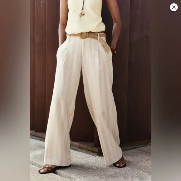 WIDE LEG PANTS WITH STRIPES + BELT - Picture 3 of 6